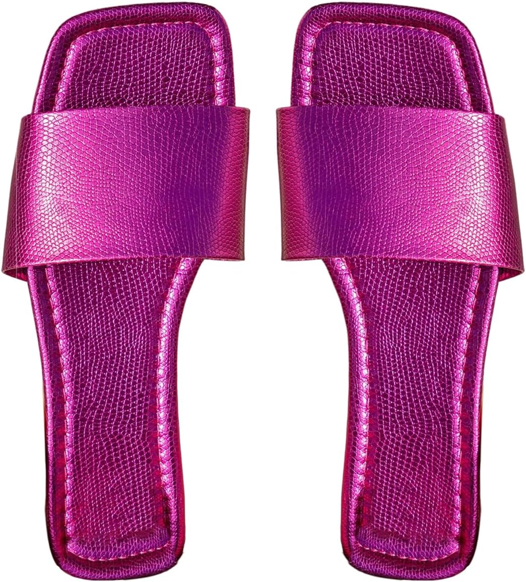 GORGLITTER Women's Gold Sandals Dressy Summer 2026 Cute Boho Beach Square Toe Slides Trendy Flats Flip Flops Shoes