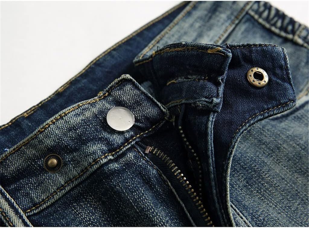 Denim Straight Motorcycle Jeans for Men's Size Autumn Spring Punk Rock Streetwear Riding Knee Guard Pants