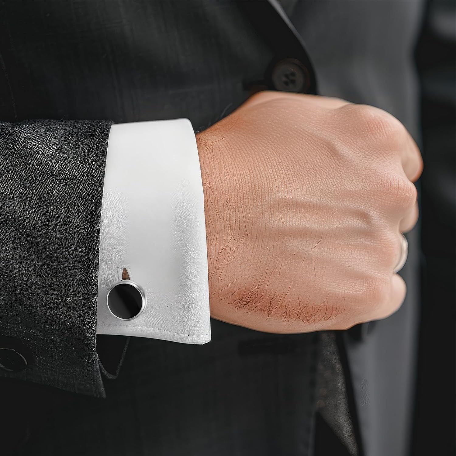Tyqour Cuff Links Mens Cufflinks for Men Black Metal Tuxedo Cufflink Classic Groomsmen Cufflink Wedding Cuff Links for Father Husband Boyfriend Business Anniversary Birthday
