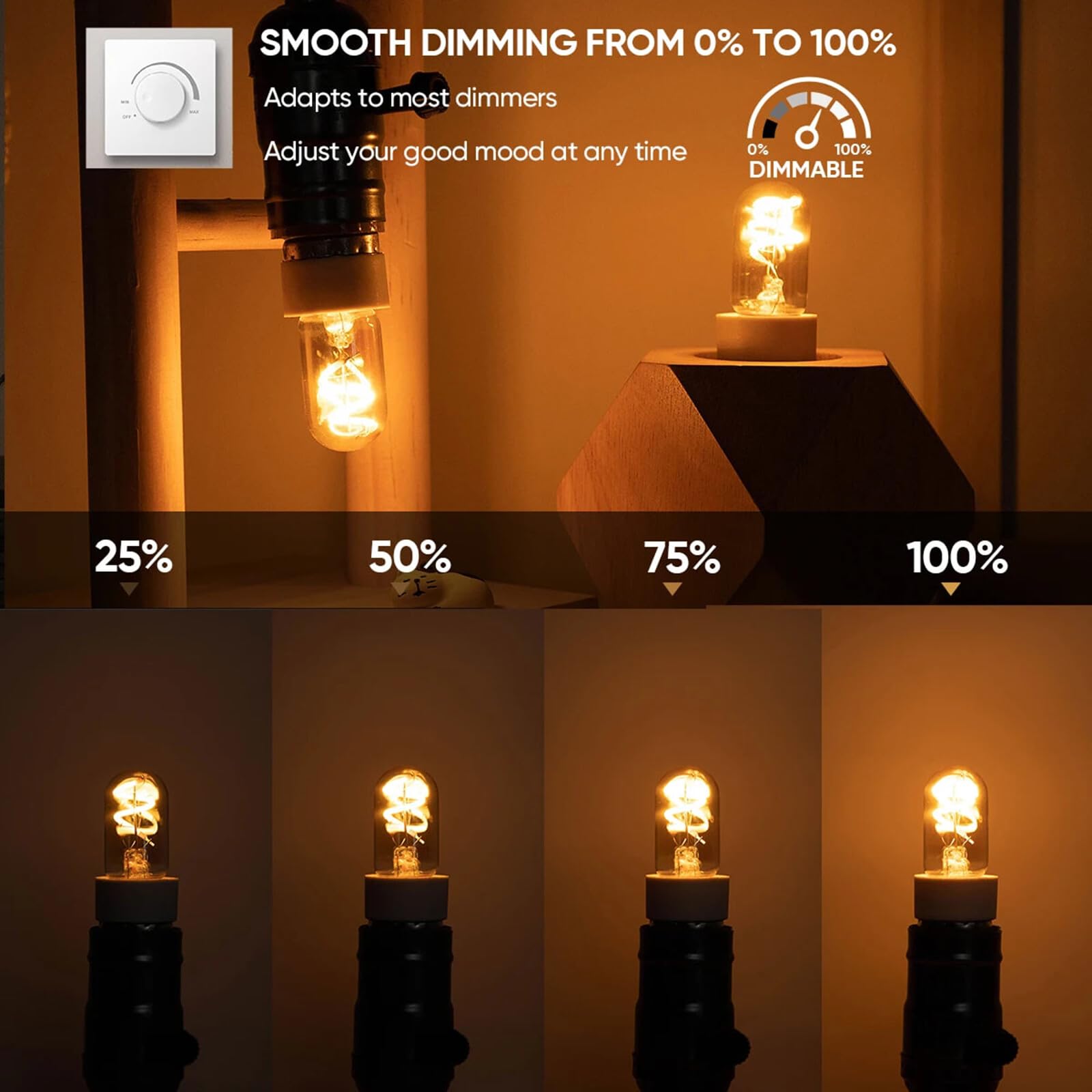 Bombilla LED tubular T22GS de 1.5 W filamento en espiral minilámpara de luz casquillo E14 220V 2200 K lámpara colgante de cristal ámbar amarillo cálido (paquete de 24)