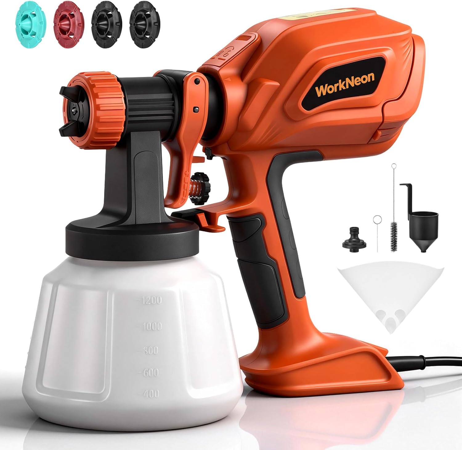 Paint Sprayer for House Painting, 800W HVLP Spray Paint Gun with 4 Nozzles and 3 Patterns, Electric Spray 1200ml Container Easy to Clean for Fence, Furniture, DIY, Garden, Walls