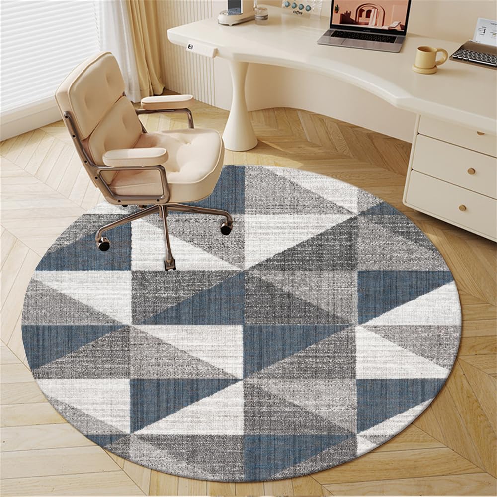 Odot Office Chair Mat for Carpeted and Hardwood Floor Protector, Round Non-Slip Computer Gaming Rolling Chair Desk Mat Multi-Purpose Protection Carpet for Wooden Floors (Gray-blue geometry,100cm) — image 1