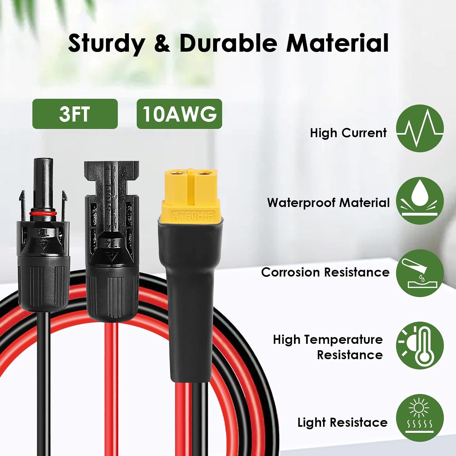 MOOKEERF Solar to XT60 Extension Cable 10AWG 3FT Solar Connector to XT60 Adapter Cable for Solar Panel to Portable Power Station Solar Generator Battery Pack image 5