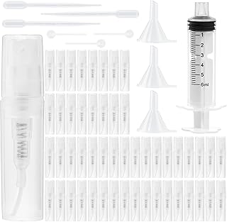 50Pcs Mini Spray Bottle 2ml, Small Travel Perfume Bottle Refillable with 10 Tools, Clear Plastic Small Atomizer Empty, Fine Mist Perfume Sample Spray Bottle for Travel Essential Oil Perfumes