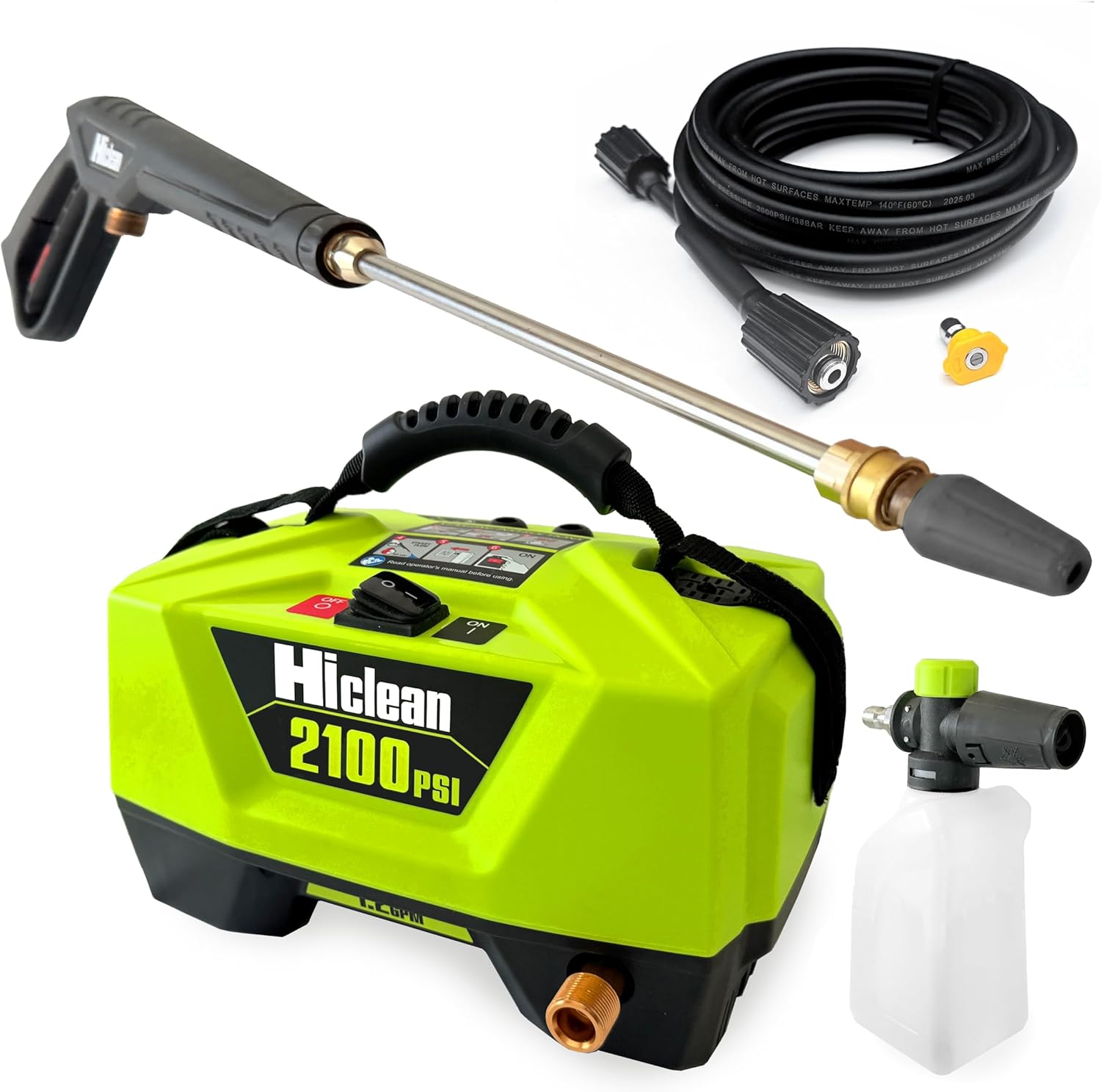 Electric Pressure Washer 2100 PSI - Portable Power Washer for Car Detailing, Patios, Fences and Outdoor Cleaning, Compact Design with Foam Cannon, Turbo and Fan Nozzles, ETL Certified