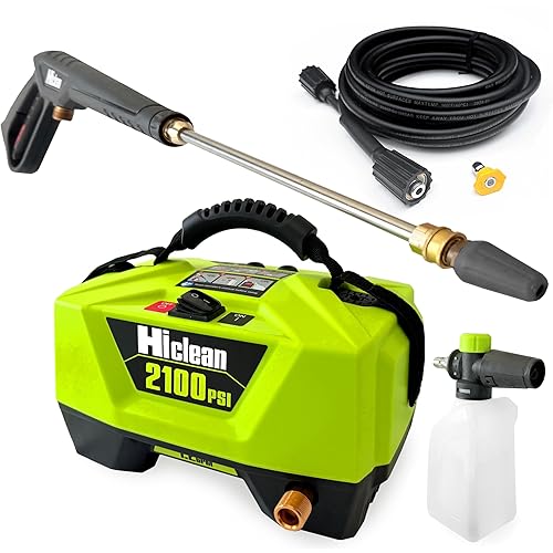 Hiclean Electric Pressure Washer 2100 PSI - Portable Power Washer for Car Detailing, Patios, Fences and Outdoor Cleaning, Compact Design with Foam Cannon, Turbo and Fan Nozzles, ETL Certified