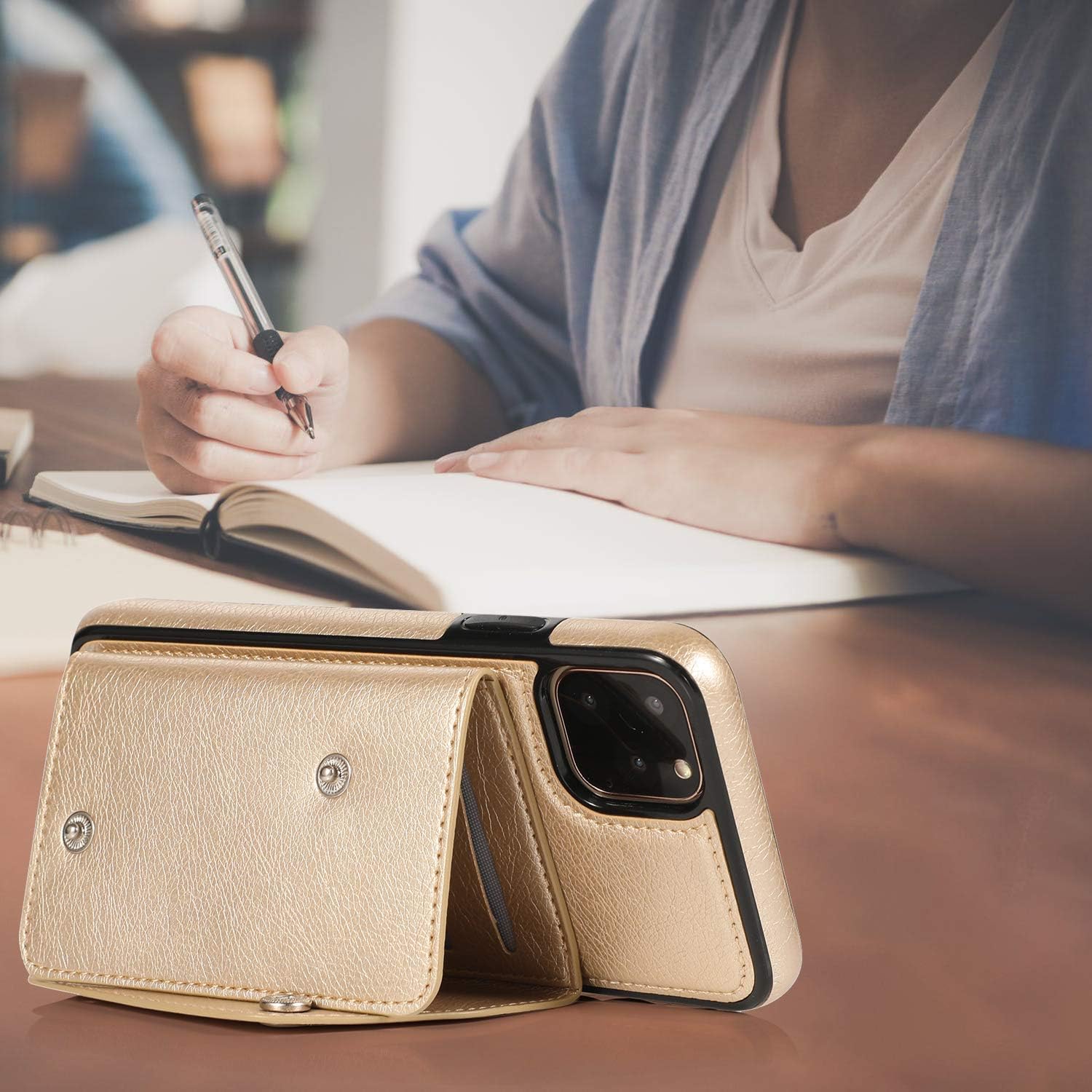 LUVI for iPhone 11 Pro Max Card Holder Case with Neck Strap Crossbody Chain Handbag Wrist Strap Protective Cover with Credit Card Holder Slot PU Leather Wallet Case for iPhone 11 Pro Max Gold