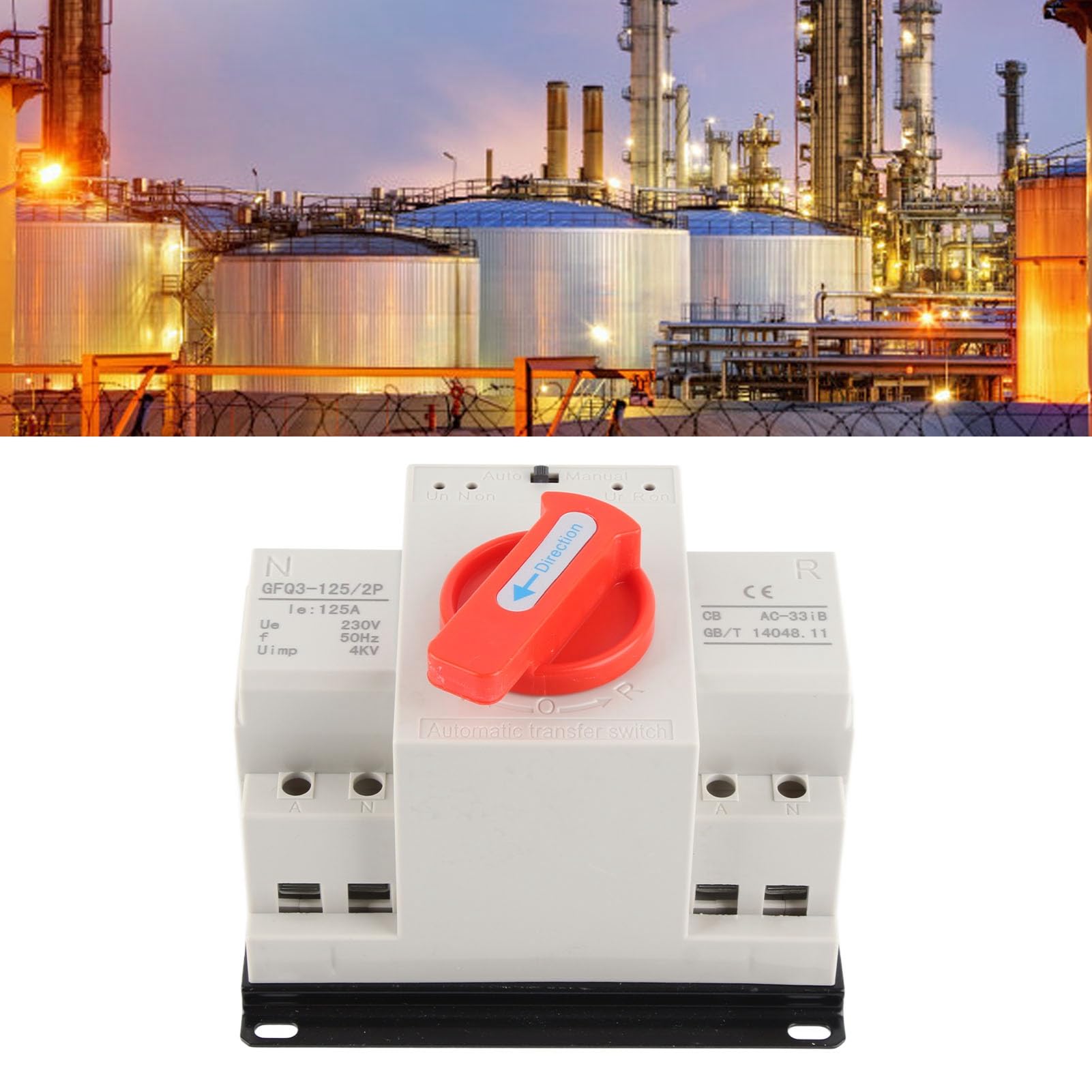 AC230V 125A Mini Interruptor de Transferencia Automática de Doble Potencia ATS 2P, Operación Manual, Protección Múltiple, Fácil Instalación, PC y Latón, para Hospital, Tienda,