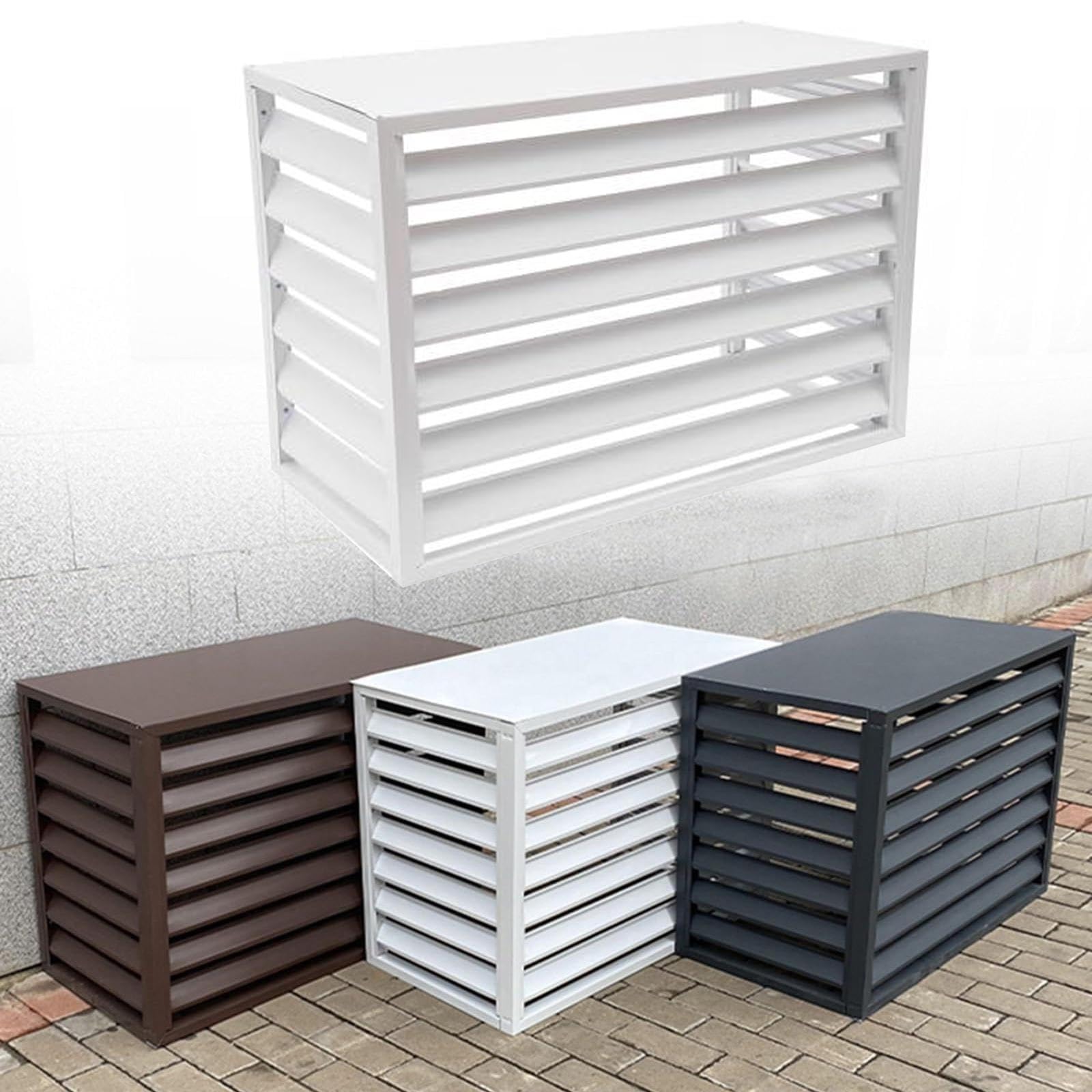 QYMYOZ Aluminum Alloy Air Conditioner Fence 4 Panels Rainproof Outdoor Condenser Cover Pool Equipment Enclosure Weatherproof Protection (White)