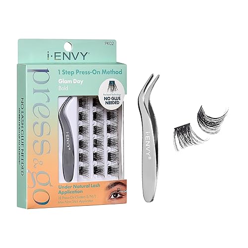 i-ENVY Press&Go - Kit de pestañas autoadhesivas y aplicador, racimos de pestañas postizas reutilizables, no necesita pegamento, pestañas a presión