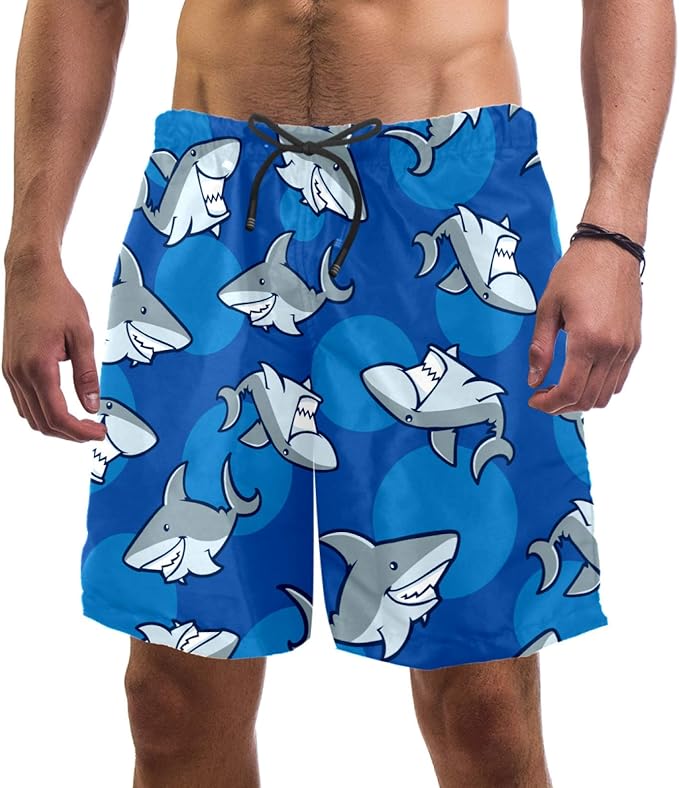 Cartoon Sharks Pattern Swim Shorts for Men Swim Trunks Men's Bathing