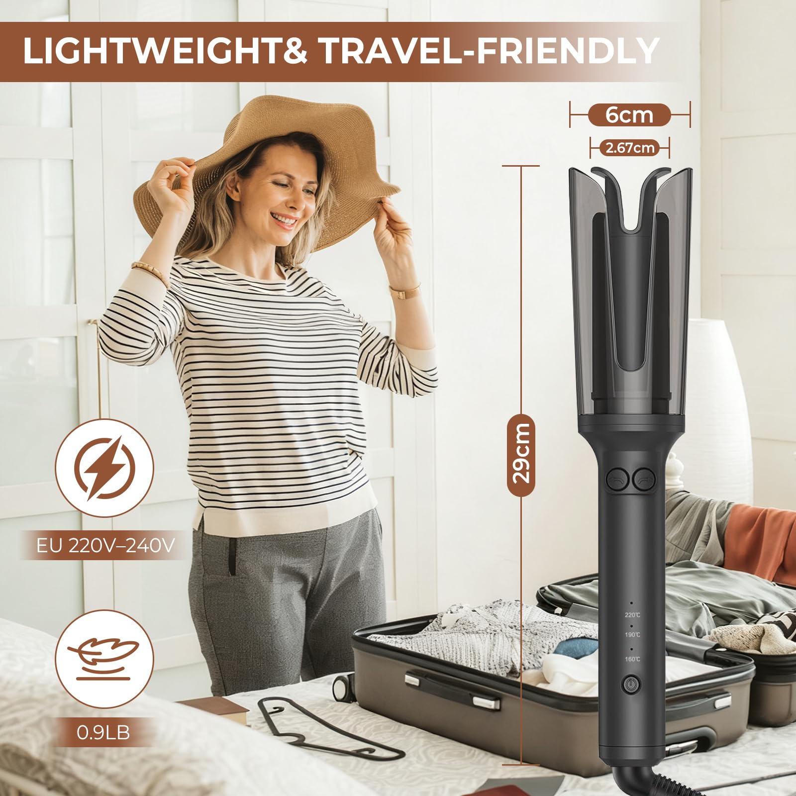 Fer à Boucler Cheveux Automatique – Ioniques Boucleur a Cheveux Automatique pour Femme avec 3 Températures Réglables, Fer à Friser 23mm Anti-Brûlure, Idéal pour Tous Types de Cheveux