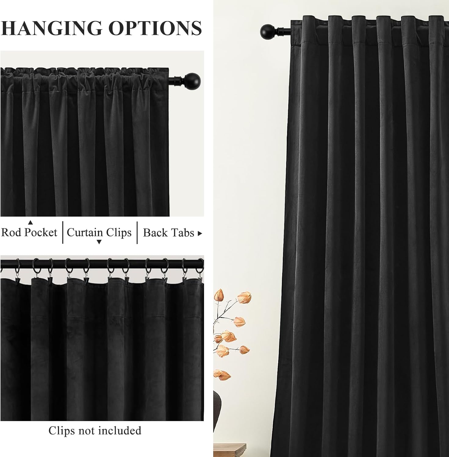 Black Velvet Blackout Curtains 84 Inches, Luxury Soundproof Thermal Insulated Super Soft Curtain Elegant Room Darkening Drapes with Back Tab Rod Pocket for Bedroom Living Room, W52 x L84, 2 Panels