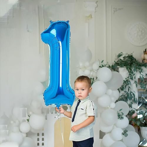 Miniatura 5 de Globo azul con el número 1 de 40 pulgadas, globos grandes de Mylar para 1 año de edad, decoración de fiesta de cumpleaños, boda, aniversario,