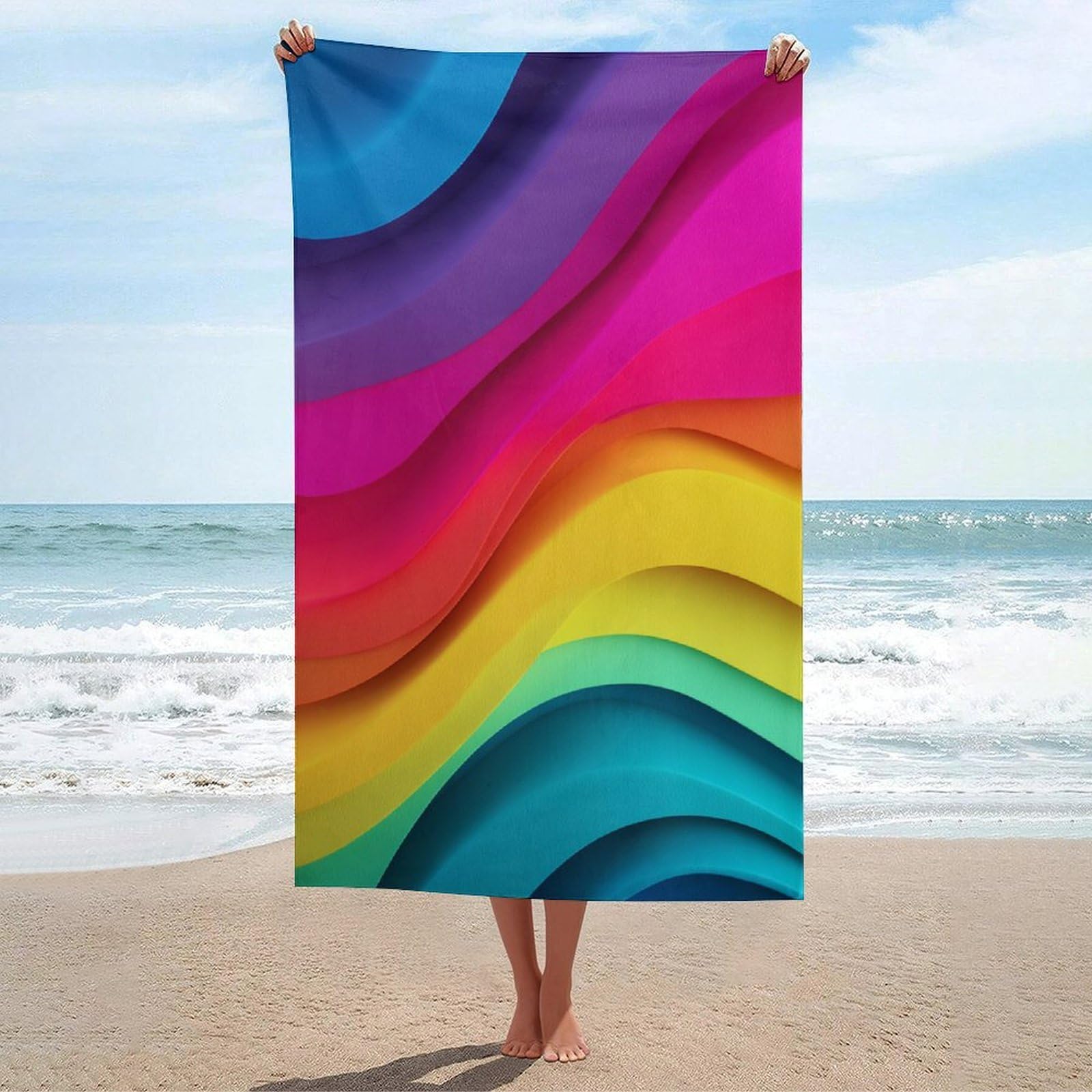 LSRCPD Color Waves Beach Towel Sand Free Microfiber Large Shower Towels Multipurpose Absorbent for Bathroom Pool 130x80 CM