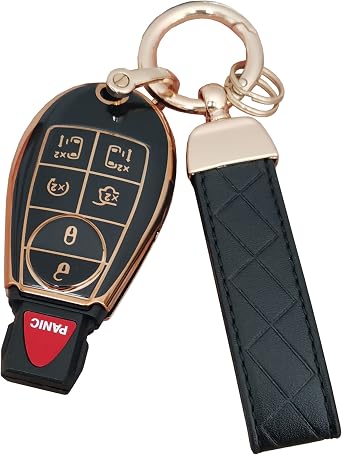 For Dodge Key Fob Cover With Leather Keychain Fit For Chrysler Town and Country Dodge Grand Caravan