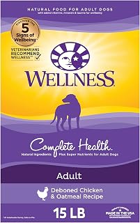 Wellness Natural Pet Food Complete Health Natural Dry Dog Food, Chicken & Oatmeal, 15-Pound Bag