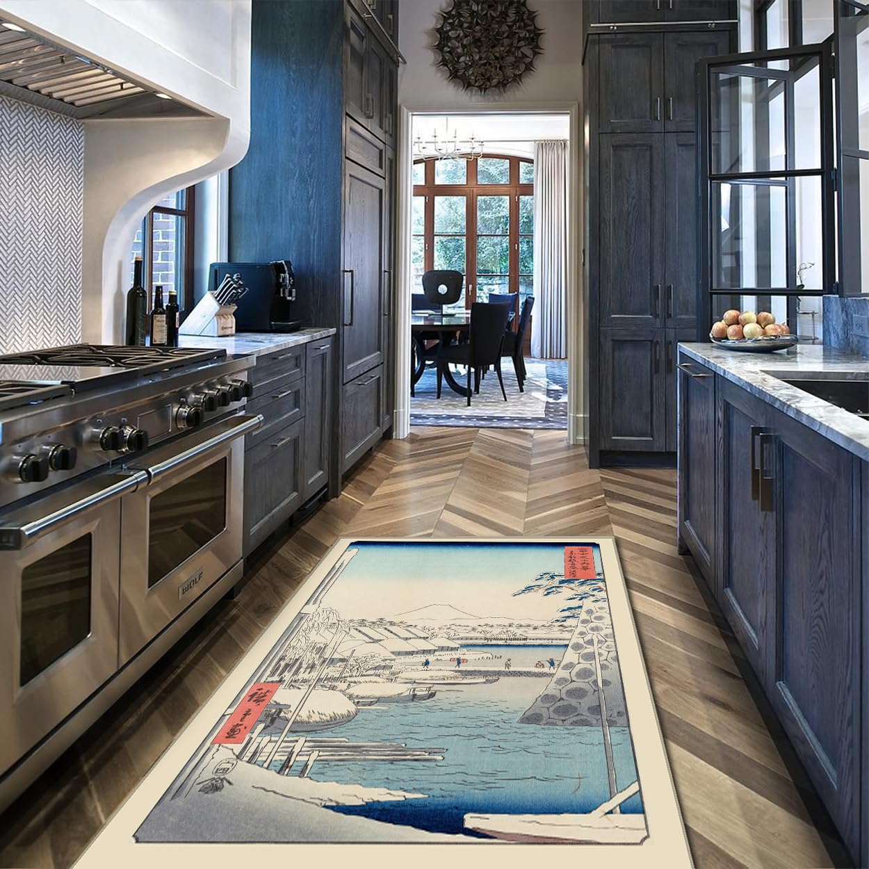Tapis de salon bleu doux pour crèche et chambre d'enfant ukiyo-e