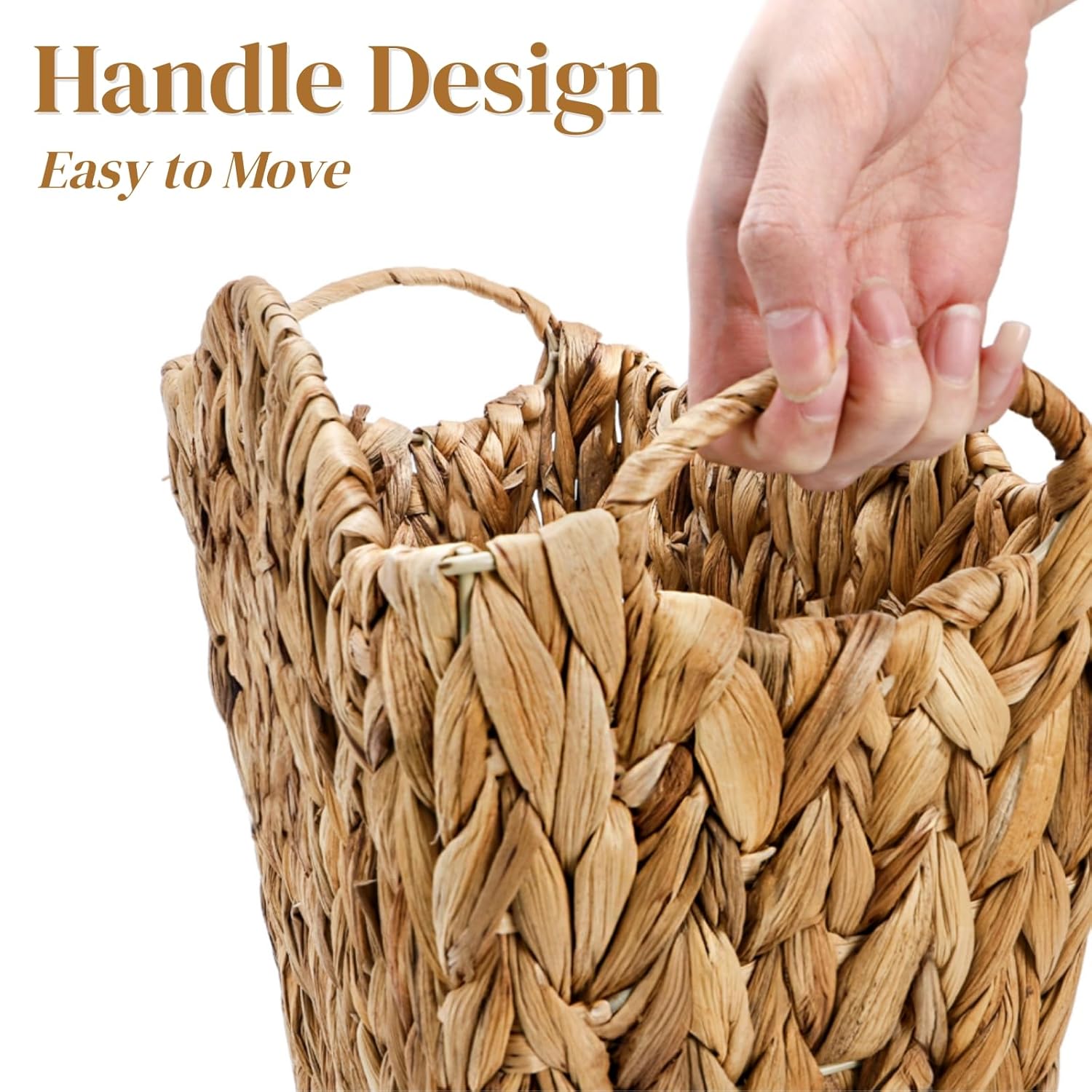 Eorbow Wicker Waste Basket, Handwoven Trash Can with Built-in Handles, Rattan Waste Bin for Bathroom, Water Hyacinth Garbage Storage Container for Bedroom Office Laundry Utility Room