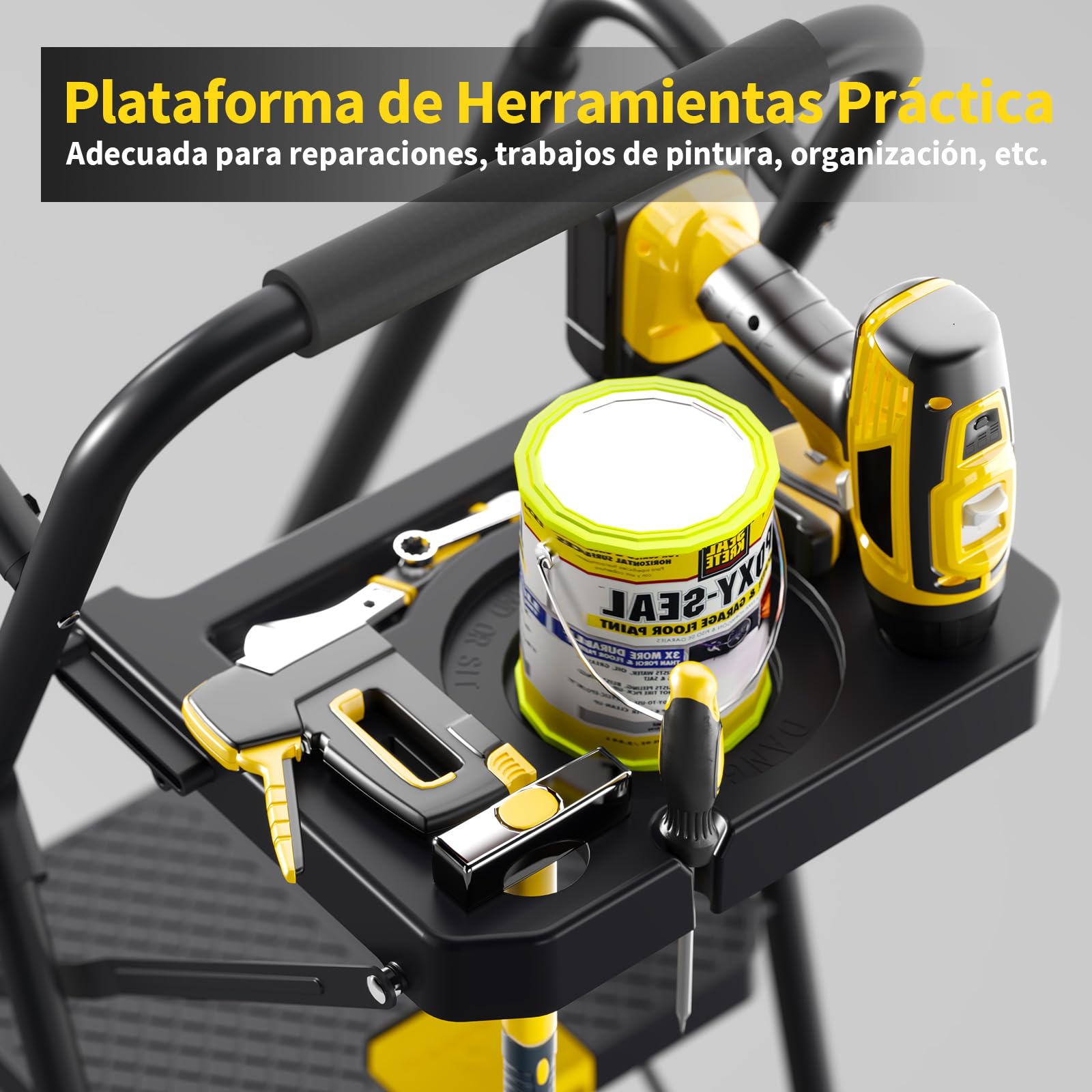 KINGRACK Escalera de Tijera 5 Peldaños Plegable con Pasamanos de Seguridad y Bandeja de Herramientas, Escalera Doméstica con Gran Pedal Antideslizante, Uso Hogar Cocina Despensa Armarios Oficina