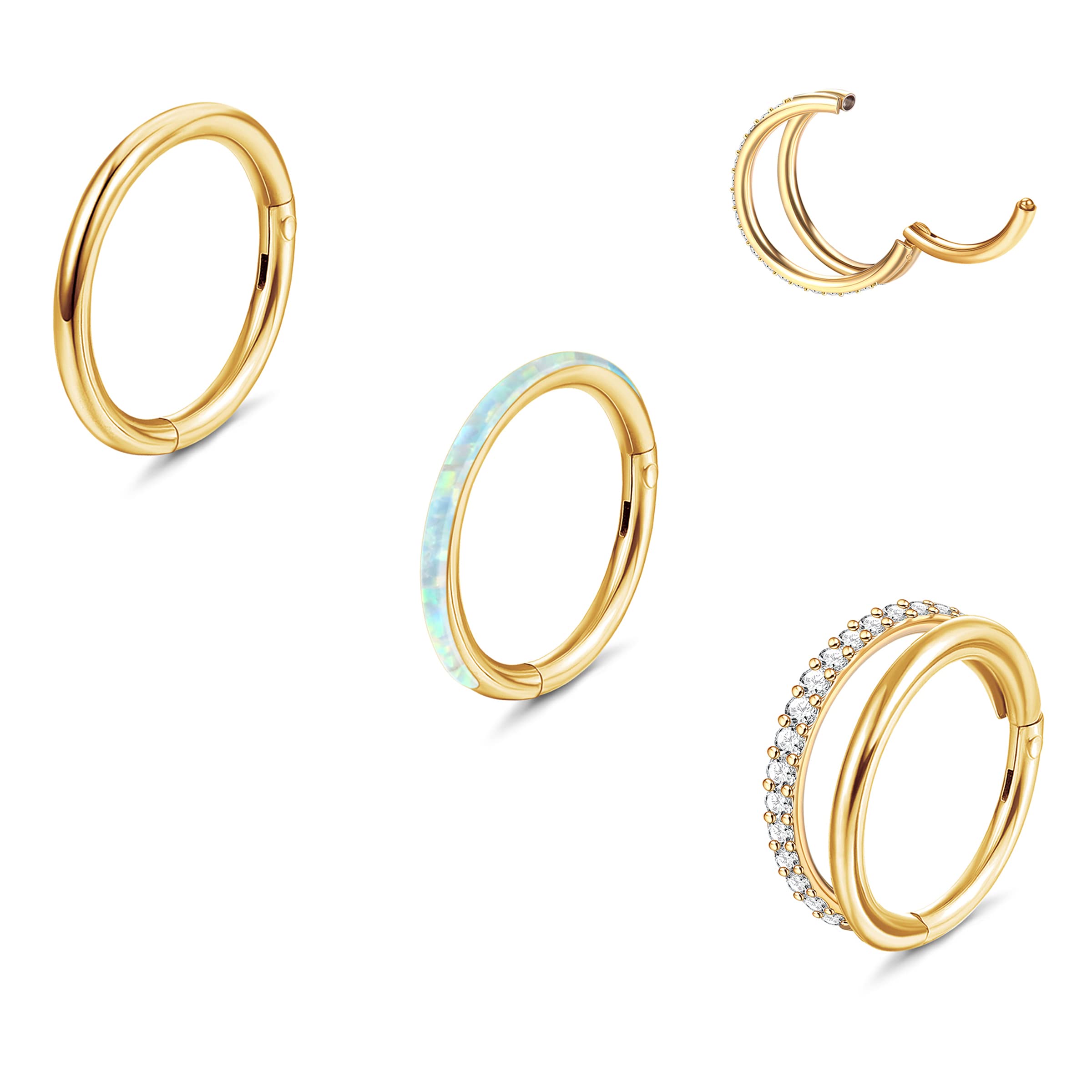 Adramata 3Pcs 14G 1.6MM Piercing Ombligo Titanio Piercing Ombligo Aro Septum Piercing Hélice Cartílago Tragus Oreja Piercing Plata Oro Hipoalergénica Corporal Piercing Joyas para Mujer