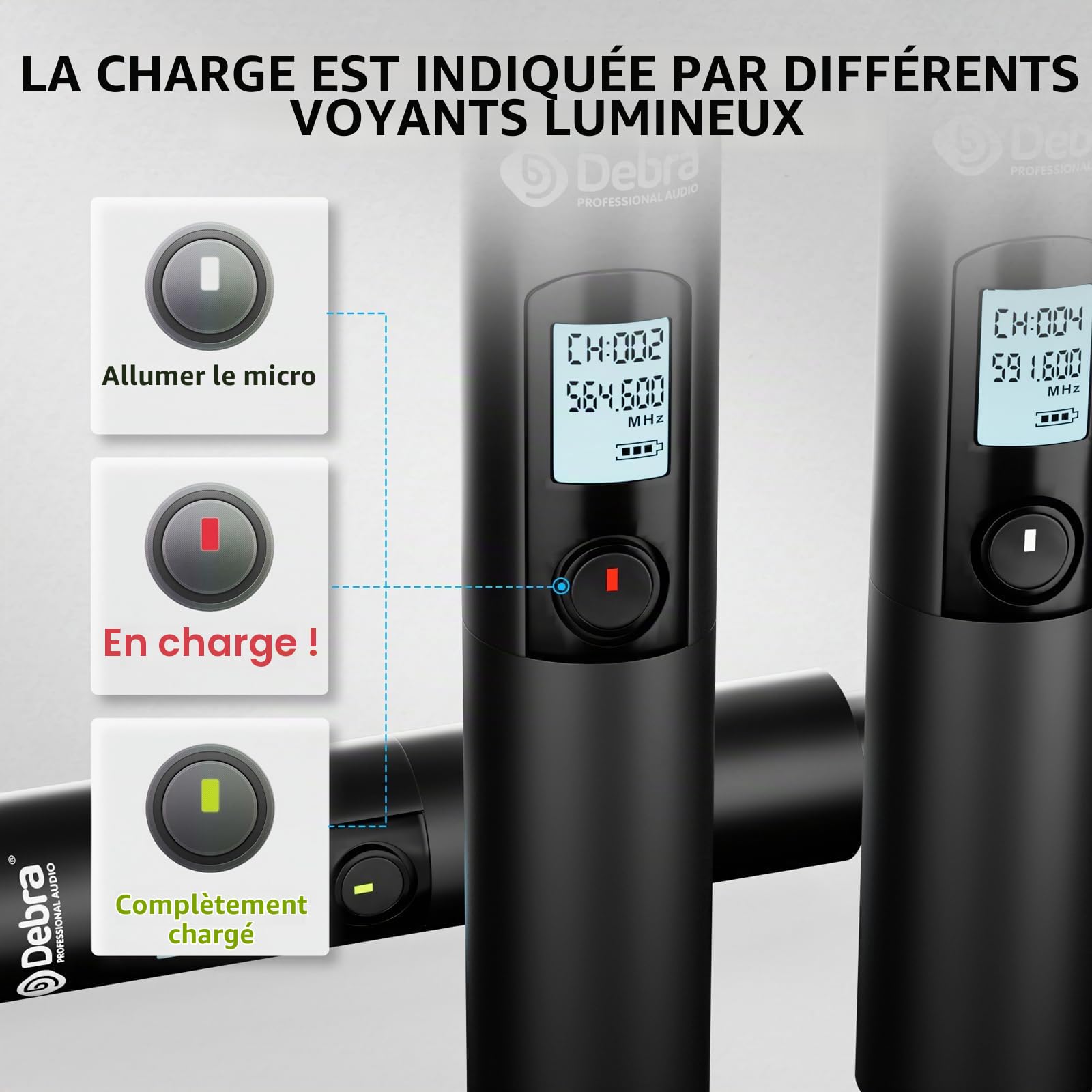 D Debra UX-400 Micros sans Fil UHF, 4 Canaux Rechargeables Scène Karaoké