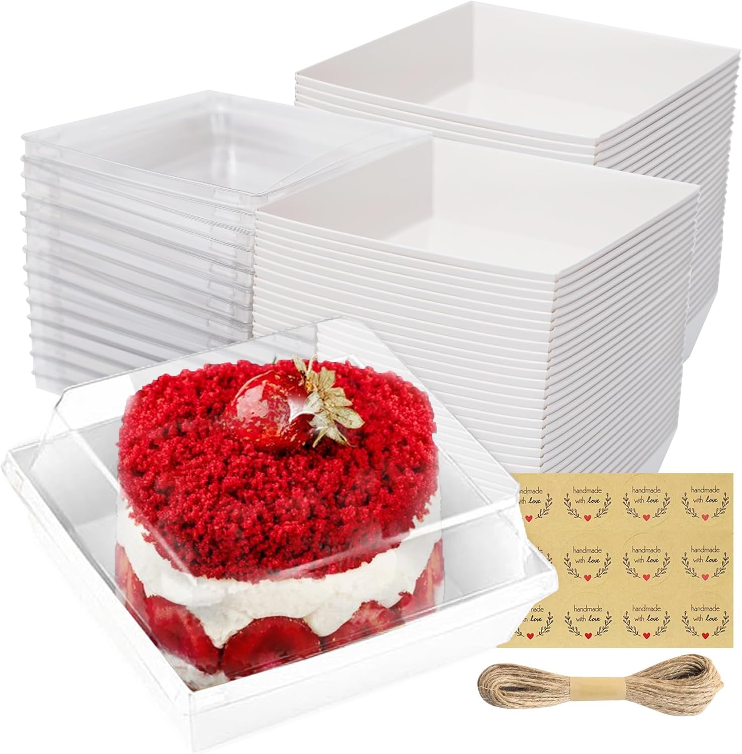 100 pack Small Charcuterie Boxes with Clear Lids,To Go Disposable Food Containers 5 Inch Bakery Desser Boxes for Sandwich,Cookie,Hamburger,Cake Slice,Strawberries,Pasttry WHITE-100pcs