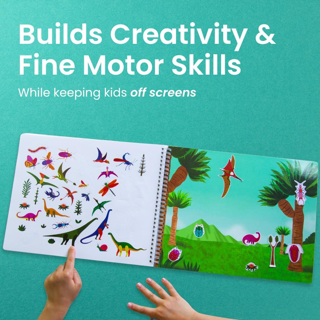 Cupkin Dinosaur Sticker Book Activity for Kids, Toddler Airplane Travel Essentials, 500+ Dino Stickers for Kids + 12 Scenes + 12 Coloring Book Pages, Dinosaur Lover Gift, Crafts Ages 2-8 - Image 3