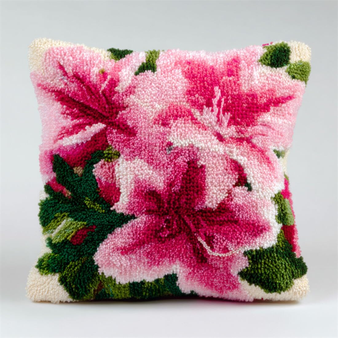 Kitquiver Latch Hook Cushion Kits Pink Lilies DIY Latch Hook Kits Pillow Needlepoint Cushion Kit for Home Décor Needlework Set for Adult Beginners 17x17In