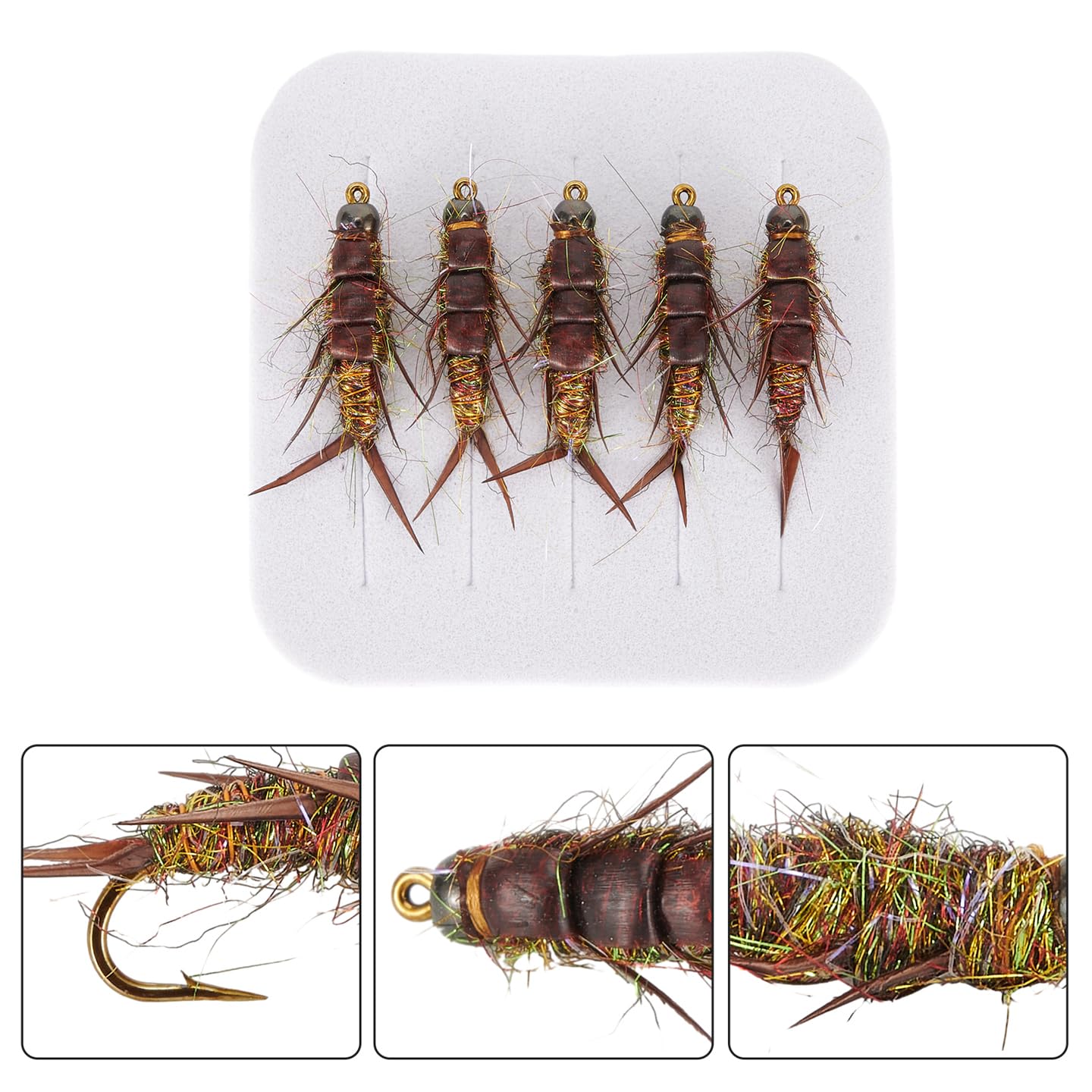5 pezzi di Ami da Pesca a Mosca, Esca da Mosca Ninfa per Stonefly, per Trota, Spigola e Temolo