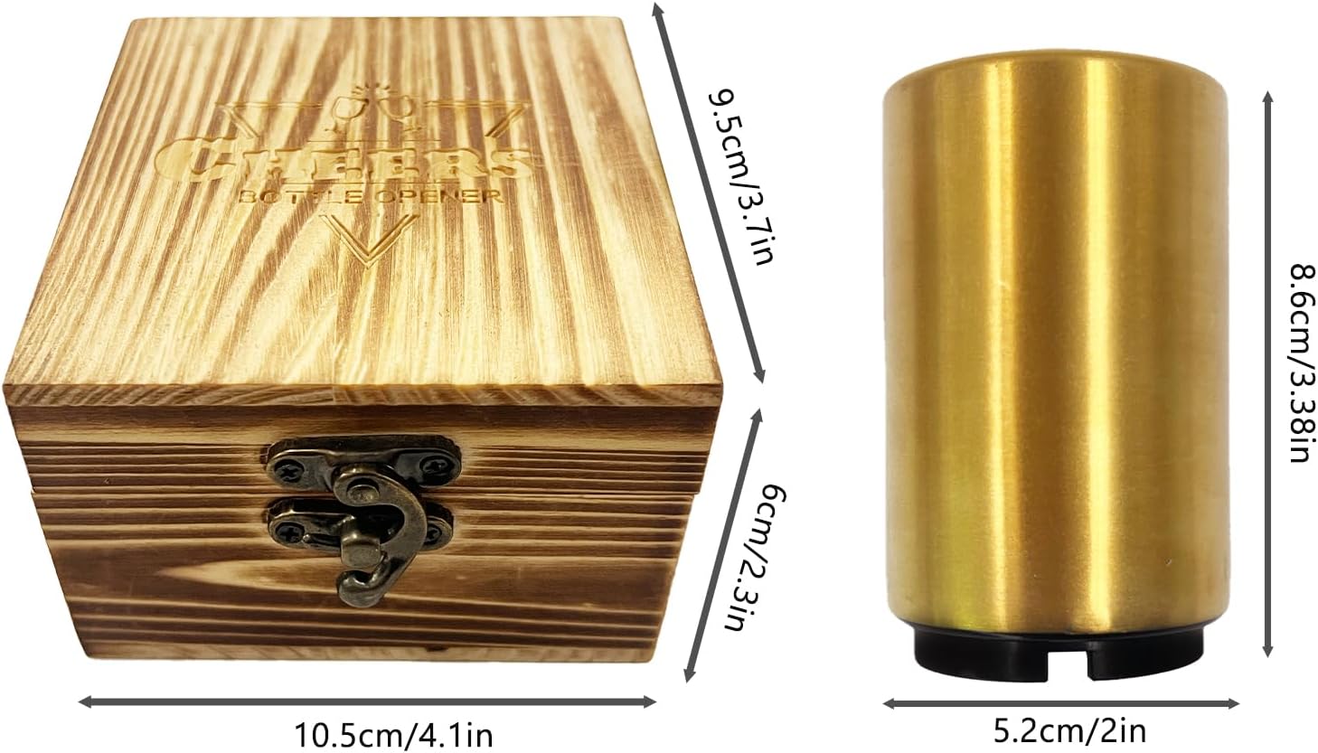 Daily Treasures Automatic Beer Bottle Opener, Magnetic Bottle Openers with Wooden Box, Push Down Bottle Opener No Damage to Cap, Stainless Steel Cap Catcher Gift for Men Father Dad Husband Bar (Gold)