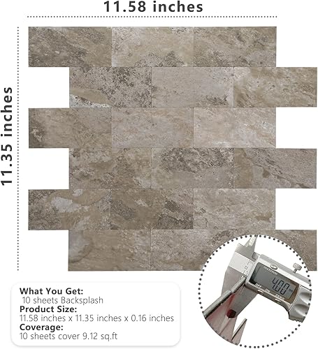 Vista 17 de STICKGOO 10 hojas de azulejos de metro para despegar y pegar, azulejos de pared para salpicaduras de cocina, azulejos de pared de PVC para Pizarra