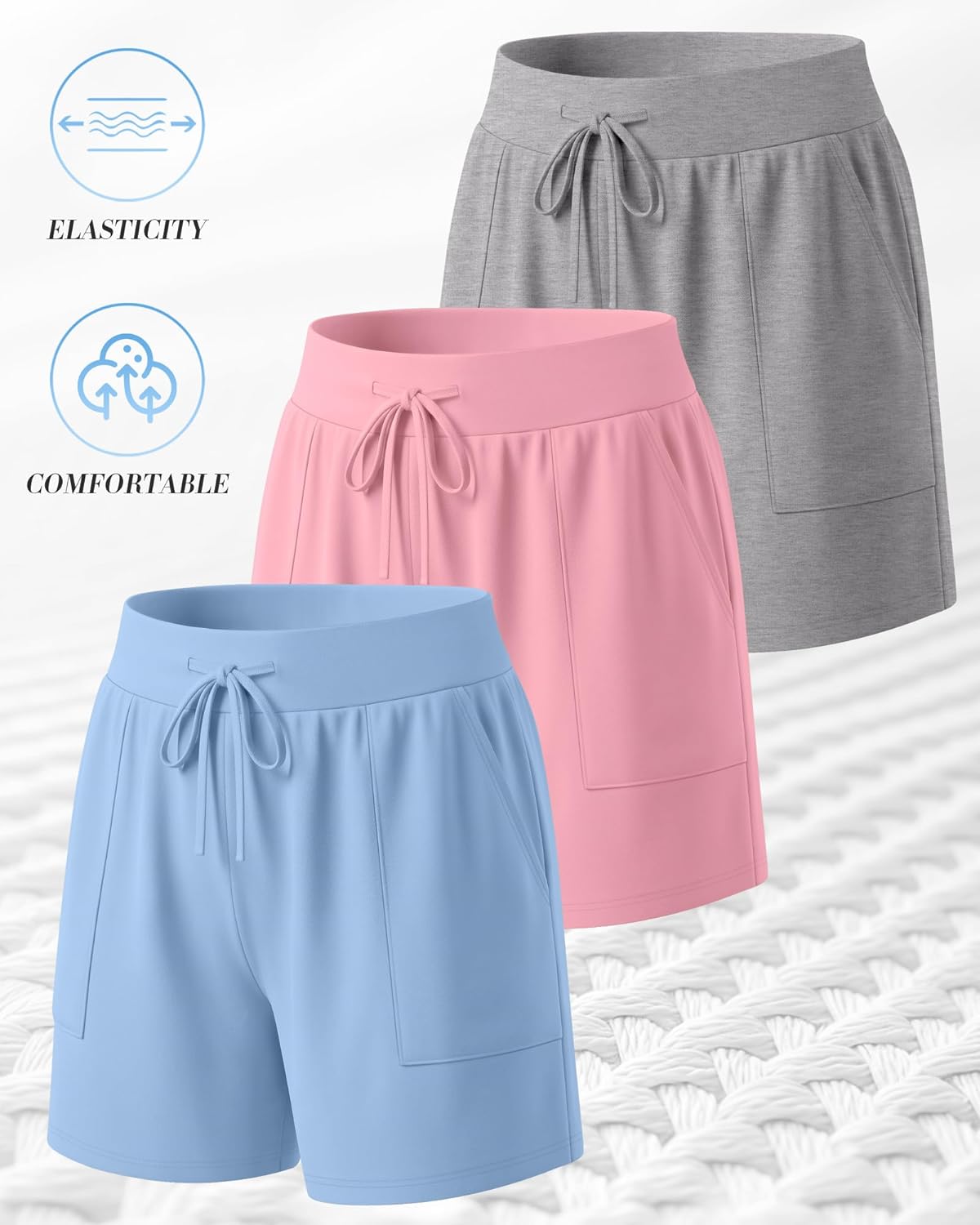 3 Pack Women's Plus Size Shorts, Drawstring Sweat Shorts Loose Lounge Running Athletic Shorts with Pockets