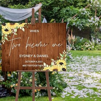 Custom Sunflower Floral Welcome to The Wedding Sign Personalized Name for Bride and Groom Welcome Sign Template Wedding Stationery Welcome Entrance Sign for Wedding Guests 18"x24"