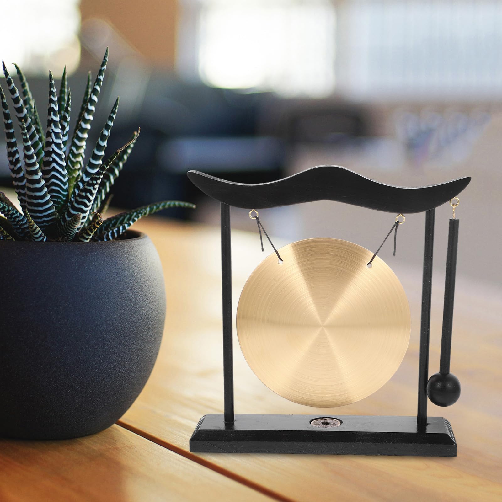 Eleganter Zen Tischgong aus Kupfer und Holz Dekorative Tischglocke mit Ständer Zuverlässiges Feng Shui Geschenk für Büro und Wohnzimmer zum Einzug