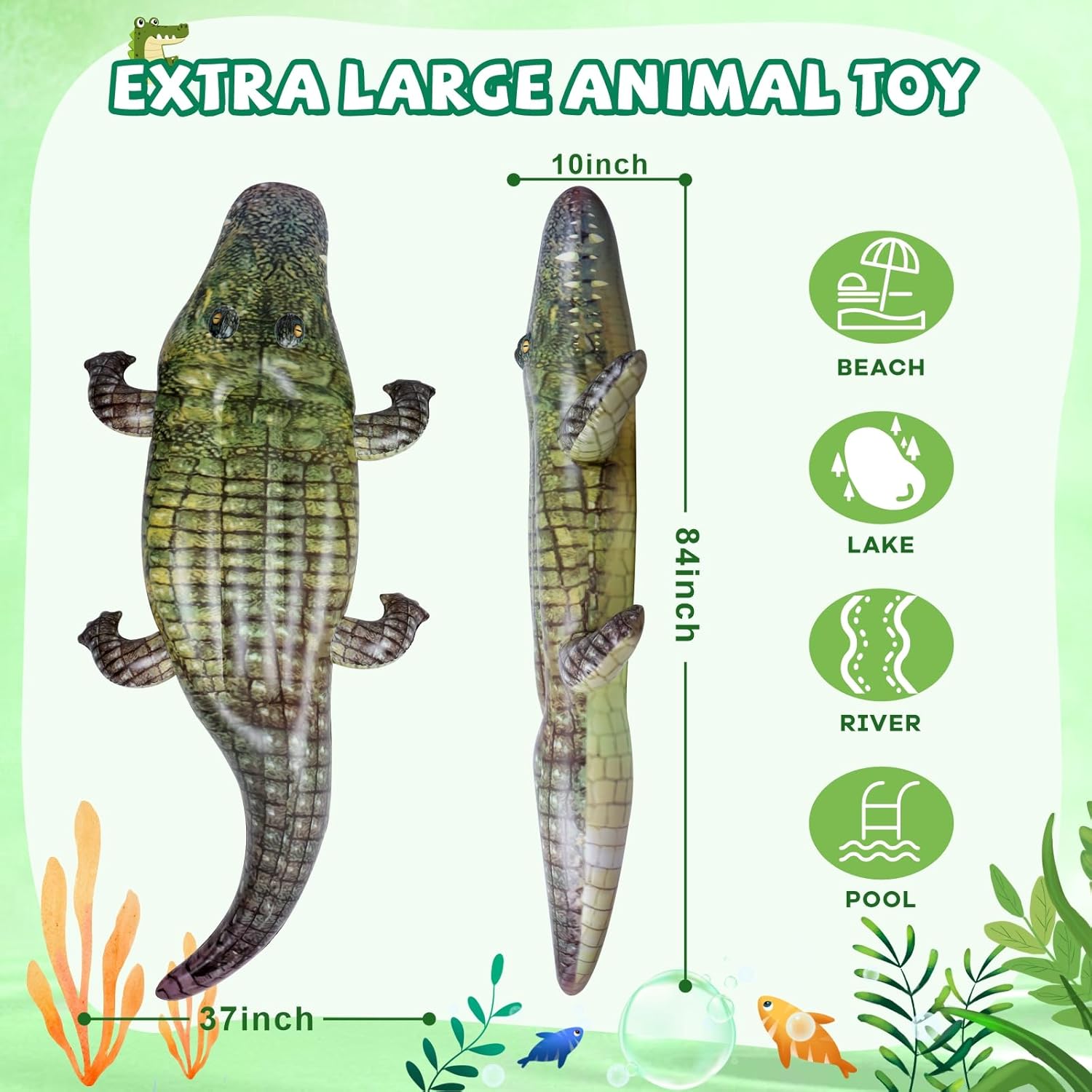 Giant Inflatable Alligator Pool Float,84 inch Animal Themed Pool Toy Ballons for Birthday Pool Halloween Party Decorations,Blow Up Photo Prop,Party Favors Supplies Gift for Kids and Adults