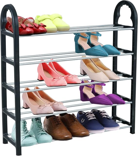 ASPECT 5 Tier Shoe Rack Organiser, Quick Assembly No Tools Required, Heavy duty storage unit, Holds upto 15-20 Pairs Black