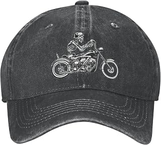 Skeleton Riding Motorcycle Baseball Cap Cotton Cowboy Hat Retro Washed Adjustable