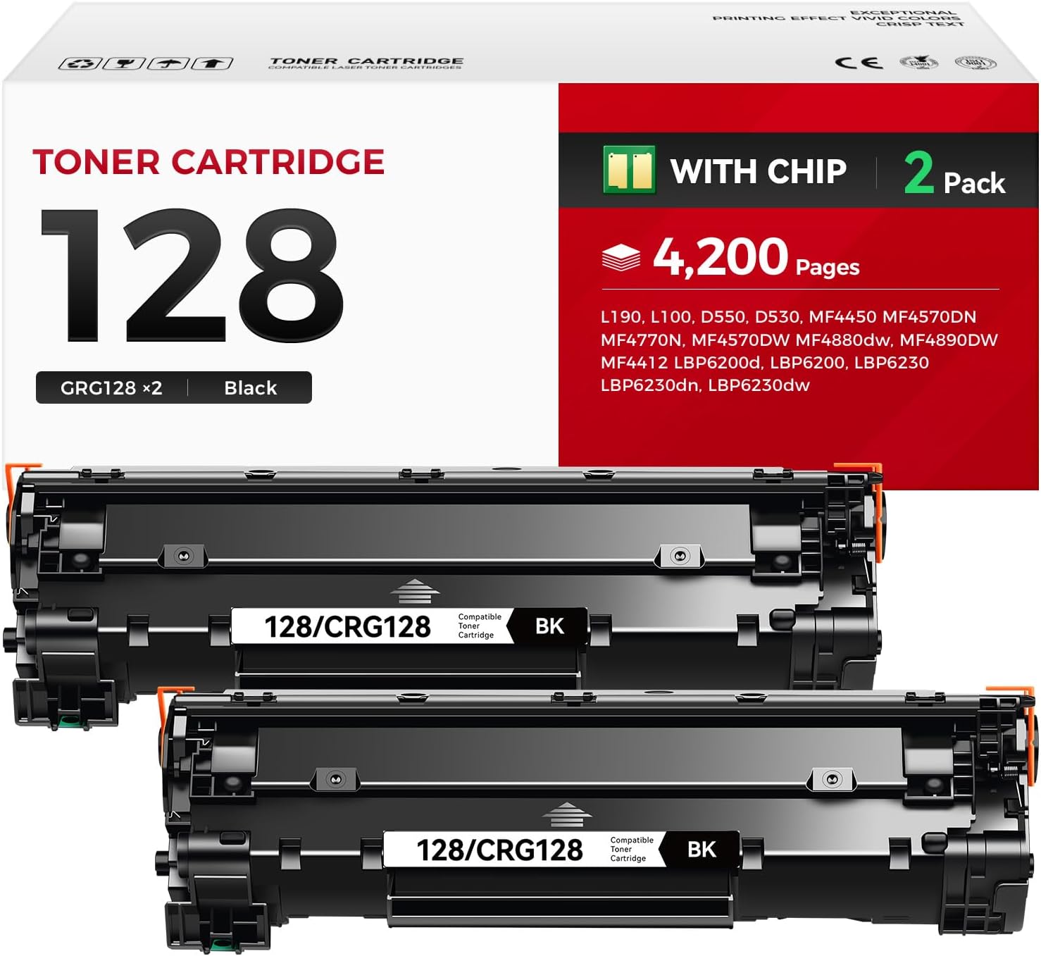 128 Toner Cartridge Black 2-Pack Replacement for Canon 128 CRG-128 Toner Compatible with Canon ImageCLASS D550 D530 MF4410 MF4412 MF4420 MF4452 MF4450 MF4770n MF4570 MF4800 Faxphone L190 L100 Printer