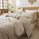 LIFETOWN 100% Washed Cotton Duvet Cover Set Linen Feel Natural Wrinkle Lightweight Comfy (Queen, Linen)