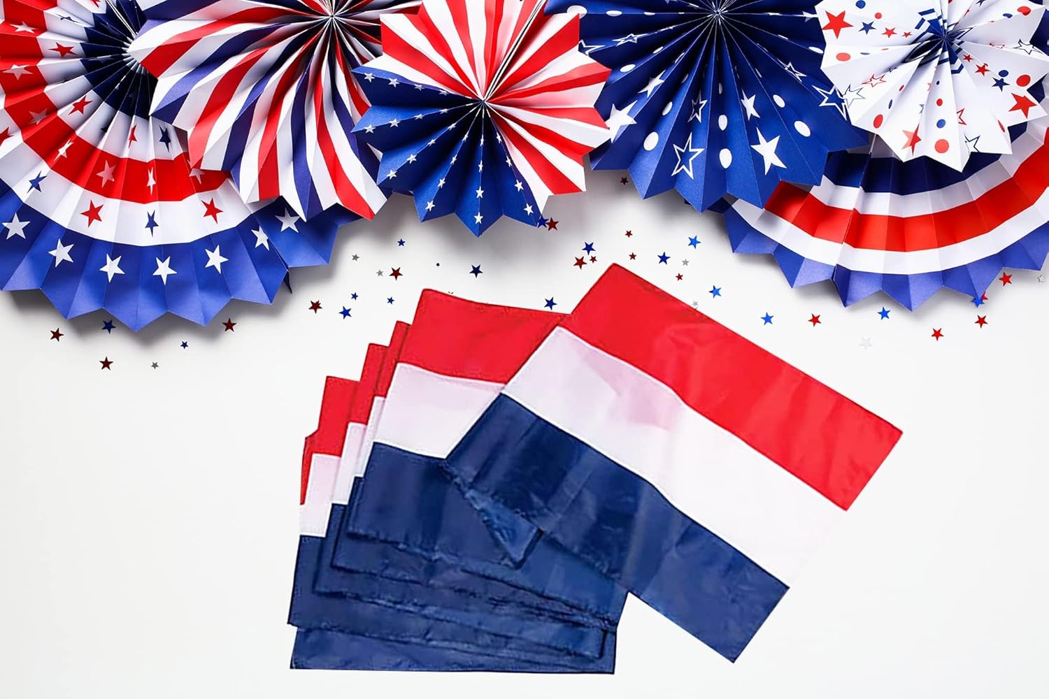 Large Patriotic US Flag Bunting Decorations 4th of July Large Red, White & Blue - 18" x 20 Ft. (4-Pack)