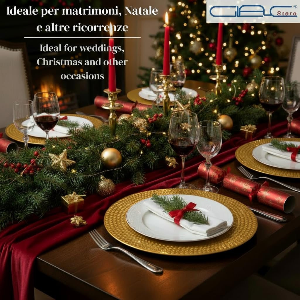 Sottopiatto Elegante, Oro o Rosso, Polipropilene, 33 cm, Bordo Borchiato, Stile Moderno, Set da 4 o 6 Pezzi, per Natale e Matrimoni, Riutilizzabile, Lucido (6, Oro)