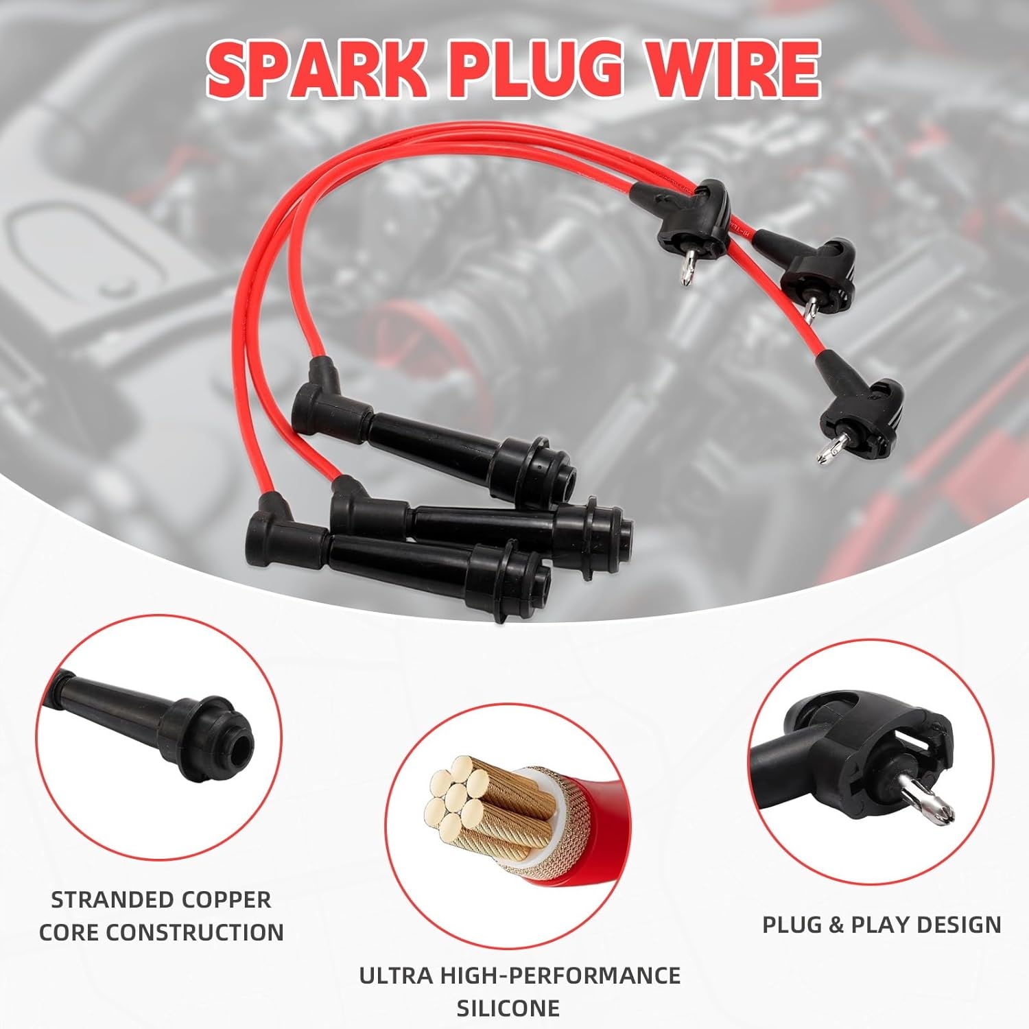 Set of 3 PCS Ignition Spark Plug Wires 90919-15570 6404 RC-TE79 & 6 Iridium Spark Plugs Set Compatible with Toyota Lexus 2001-2005 IS300 1998-2000 SC300 1998-2005 GS300 Supra 3.0L V6