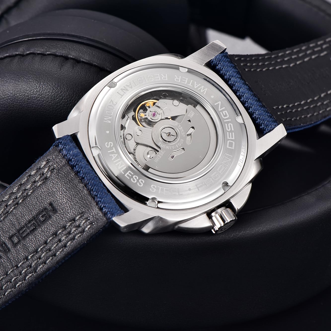 Pagani Design Watches for Men Skeleton Dial Automatic Watch Tourbillon Men Mechanical Wristwatches Stainless Steel 200M Waterproof Sapphire Crystal Leather Strap