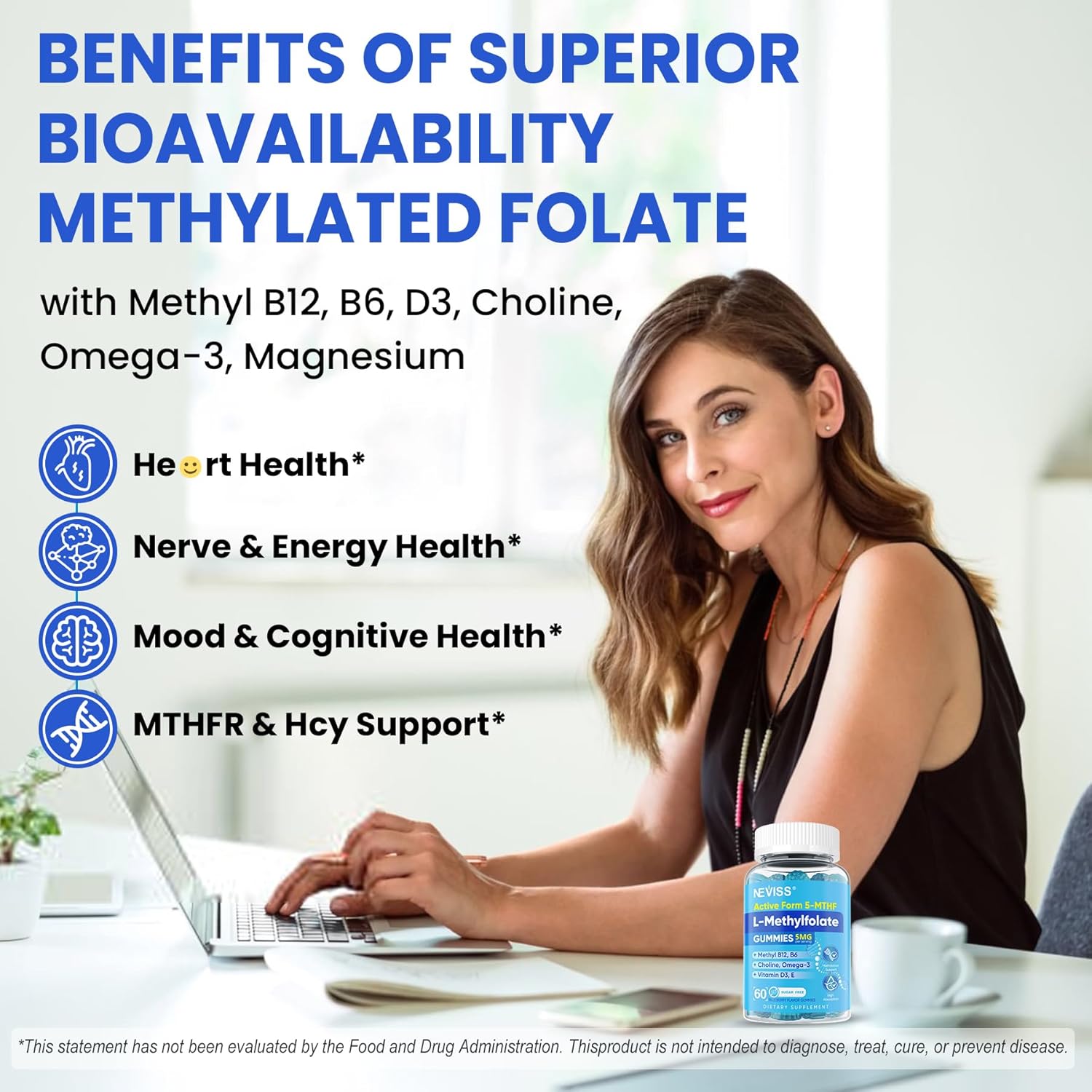 L Methylfolate Gummies & Methyl B12, Active 5-Mthf Methylated Folate 5mg Supplement for Women Men w/Methyl B Complex,Choline,Magesium,Omega-3,Methyl Folate for Methylation,Focus,Mood,Sugar Free,2Pack - Image 5