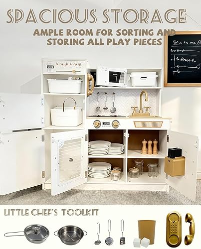 Miniatura 6 de YUG Juego de cocina para niños con luces y sonidos reales, incluye estufa, horno, lavavajillas, máquina de hielo, juguete de cocina para niños y