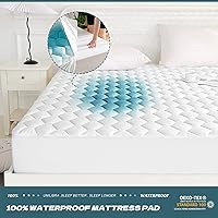 Vista 2 de Protector de colchón 100 % impermeable, transpirable, acolchado, ajustable, con bolsillo profundo que se estira hasta 18 pulgadas, funda de colchón
