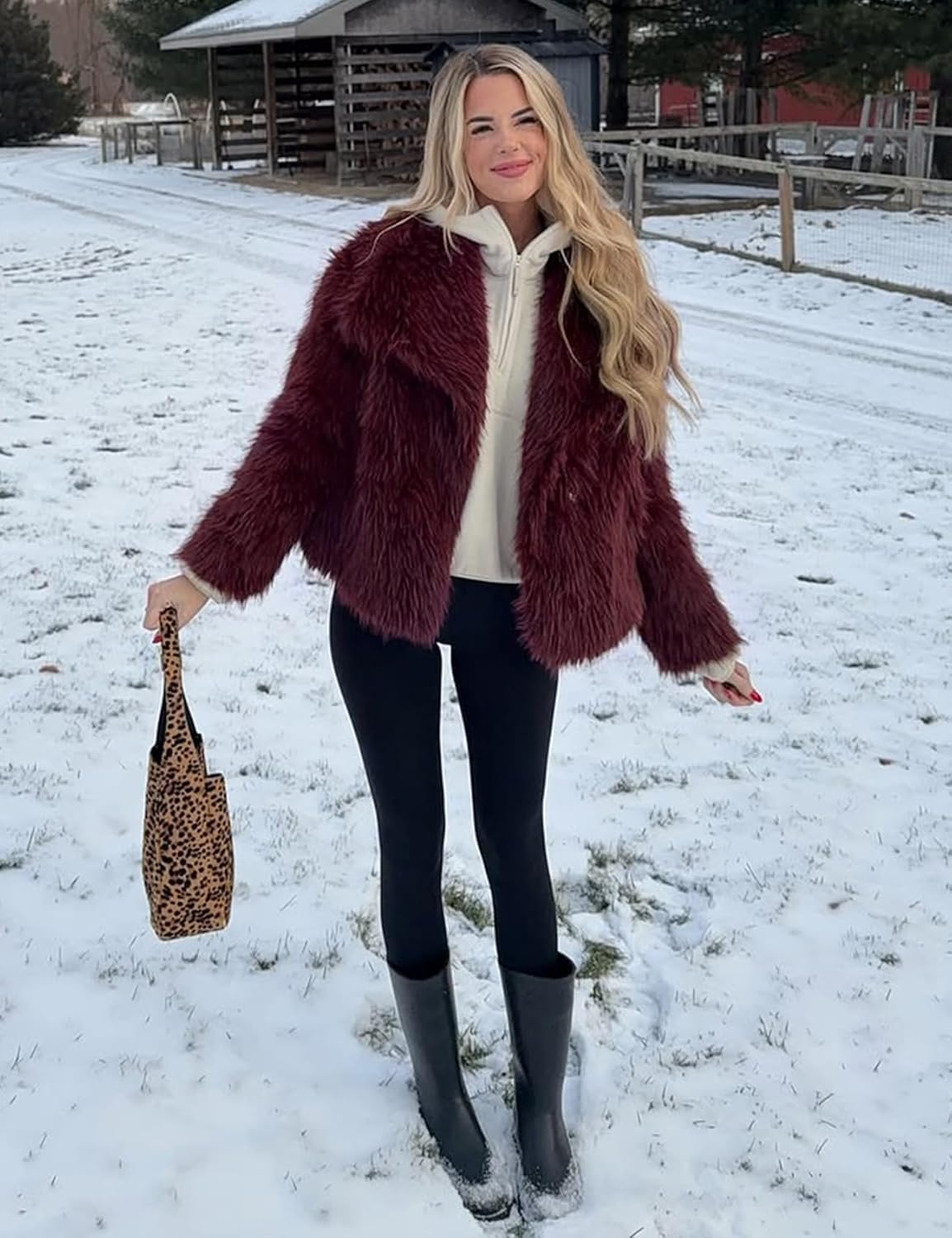 Yimoon Womens Faux Fur Coat Lapel Open Front Fluffy Shaggy Jacket Winter Warm Furry Overcoat - Image 3