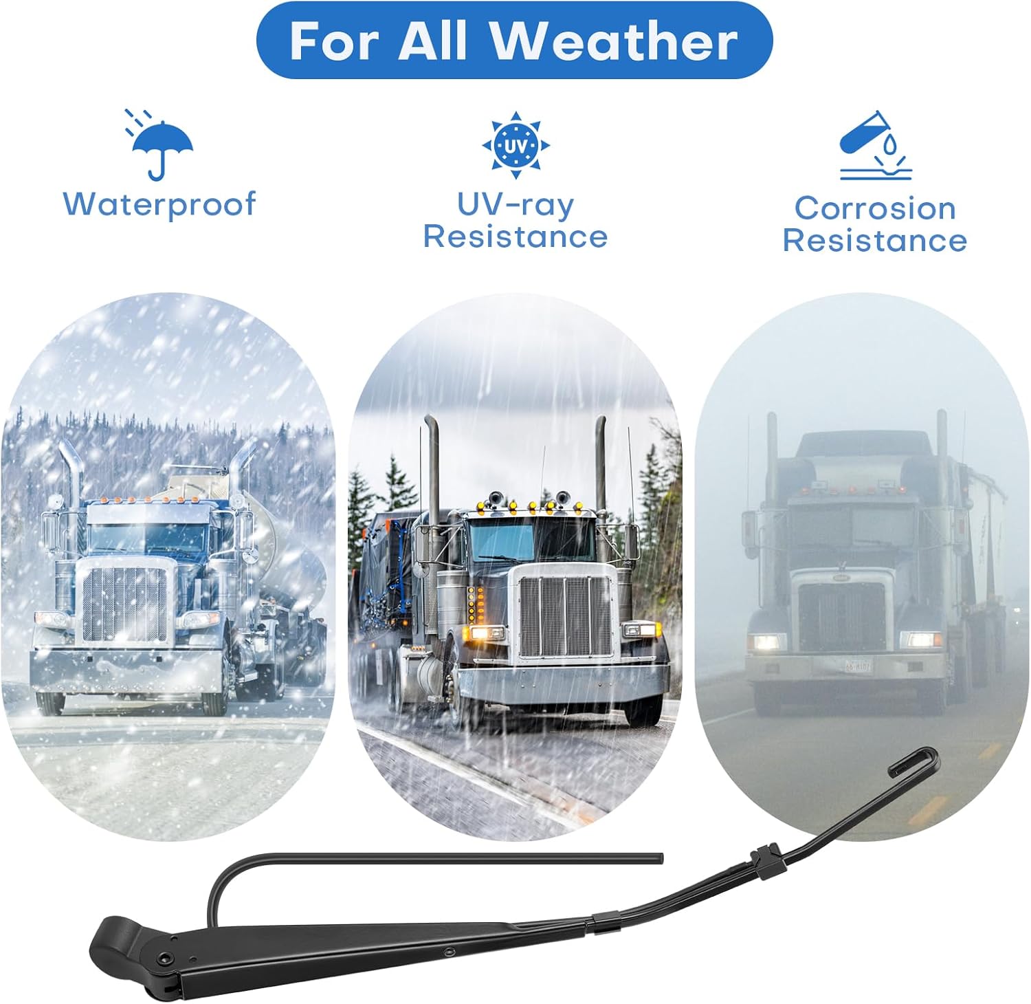 2 Pack Windshield Wiper Arm for peterbilt 379 1990-2007, LH and RH Wiper Arms Replace 602511 R236002, Black, 17.24in Length