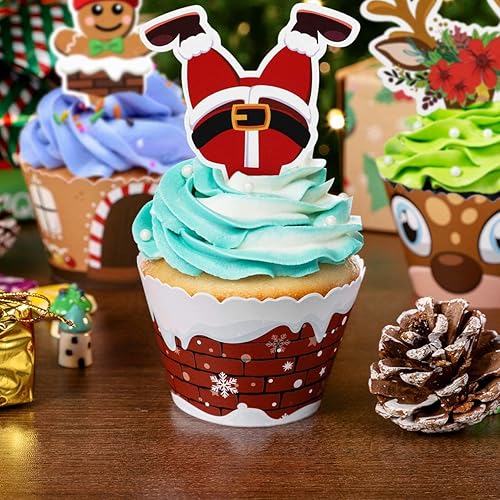 Miniatura 3 de Hemoton 72 piezas de decoración para magdalenas de Navidad para decoración de postres